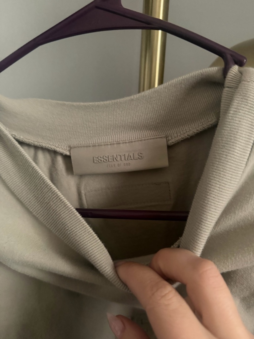 Essentials Men's Stone Crewneck T-Shirt with Raised Logo - Picture 4 of 5
